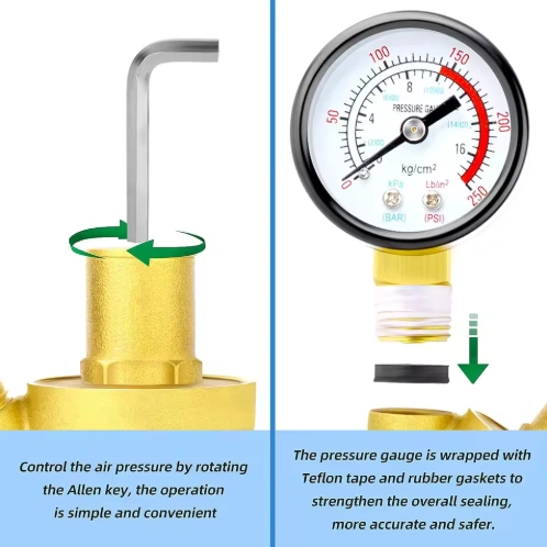 BSP Thread Pressure Reducer Regulator Water Pressure Reducing Valve With Gauge